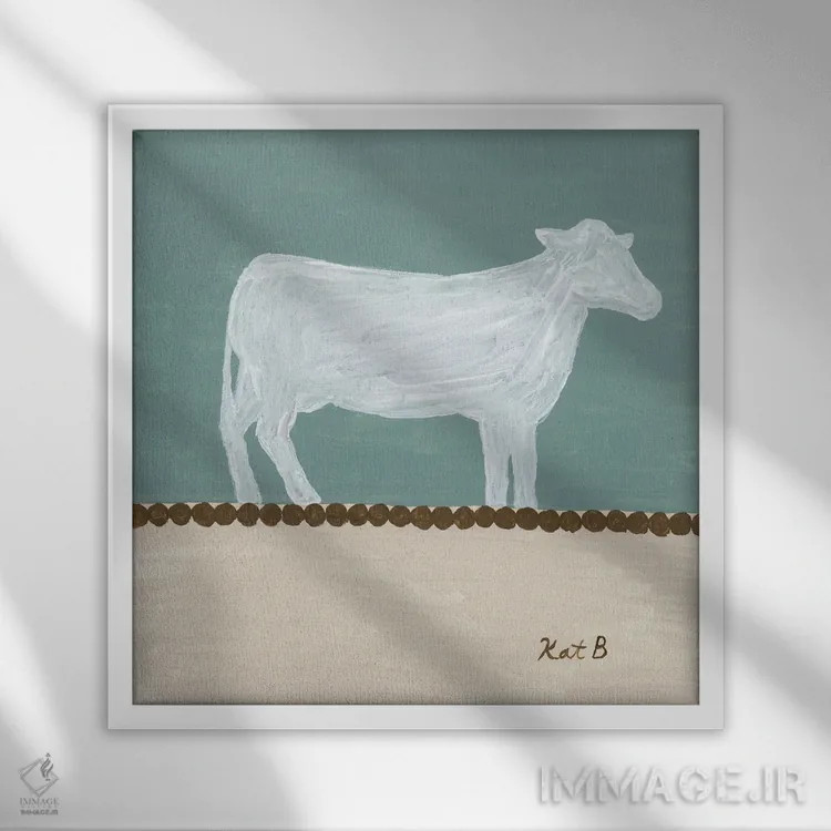 تابلو مینیمال در مرتع گاو سفید اثر کاتلین برایان - نمای قابدار سفید