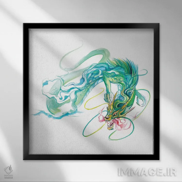 تابلو دکوراتیو اژدهای چینی اثر کتی لیپسکامب - نمای قابدار مشکی