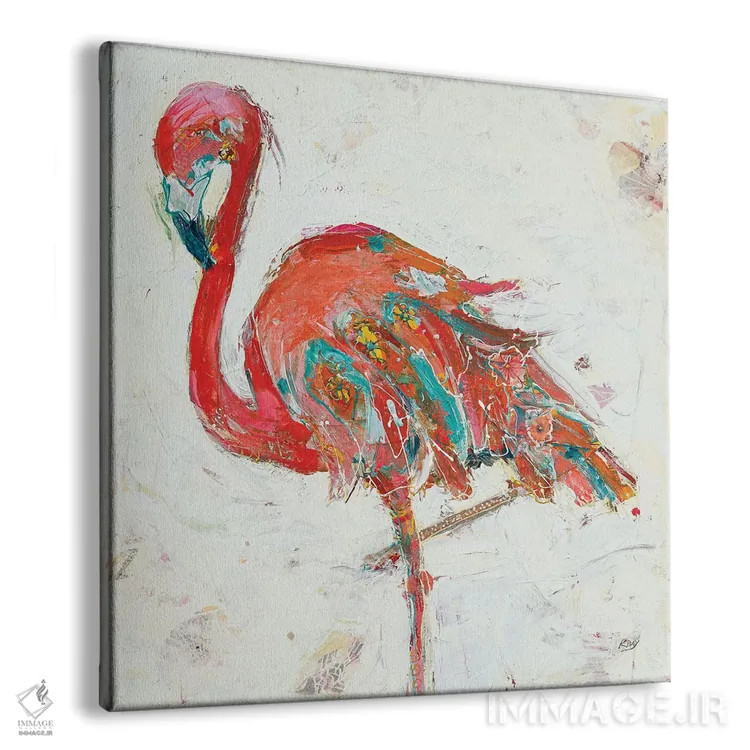 تابلو دکوراتیو فلامینگو روی زمینه سفید اثر کلی دی - نمای پرسپکتیو محصول