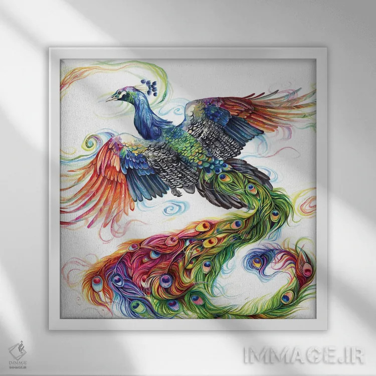 تابلو دکوراتیو طاووس اثر کتی لیپسکامب - نمای قابدار سفید