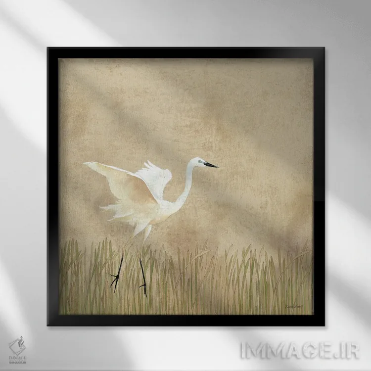 تابلو دکوراتیو فرود مرغ ماهی خوار ۱ اثر کاترین لاول - نمای قابدار مشکی