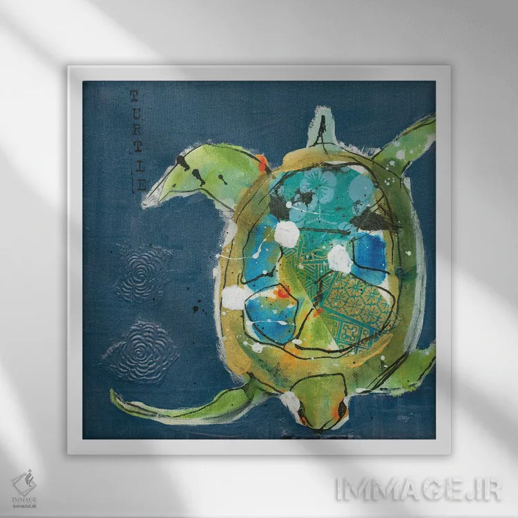 تابلو دکوراتیو لاک پشت چنتس اثر کلی دی - نمای قابدار سفید