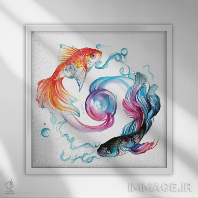 تابلو دکوراتیو ماهی اثر کتی لیپسکامب - نمای قابدار سفید