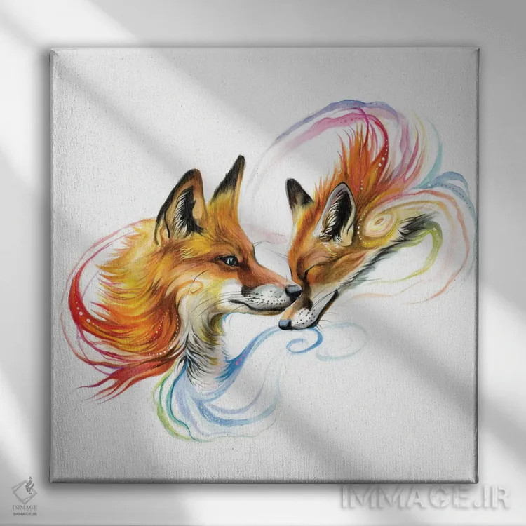 تابلو دکوراتیو بغل کردن روباه اثر کتی لیپسکامب - نمای روبهرو روی دیوار