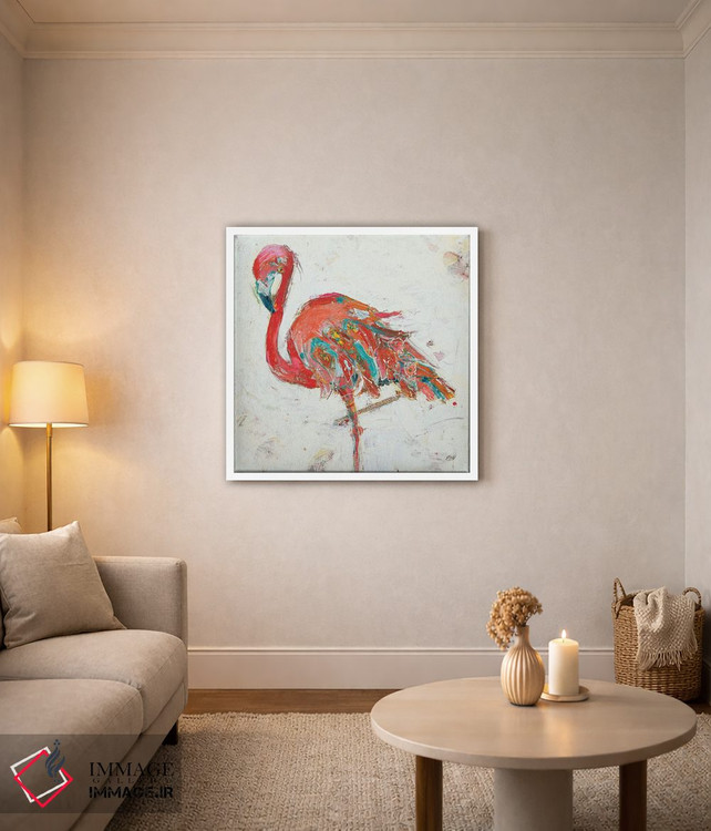 تابلو دکوراتیو فلامینگو روی زمینه سفید اثر کلی دی - D3W