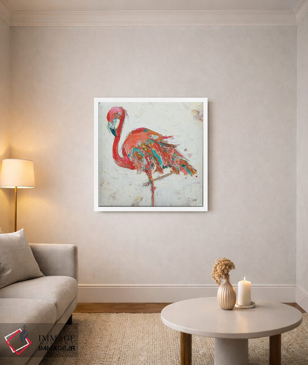 تابلو دکوراتیو فلامینگو روی زمینه سفید اثر کلی دی - D2W