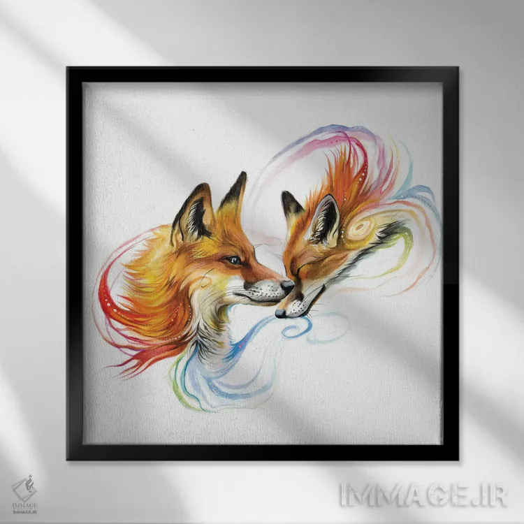تابلو دکوراتیو بغل کردن روباه اثر کتی لیپسکامب - نمای قابدار مشکی