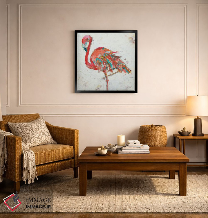 تابلو دکوراتیو فلامینگو روی زمینه سفید اثر کلی دی - D5B