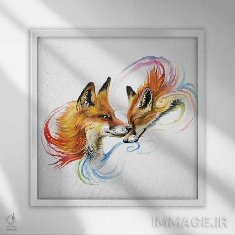 تابلو دکوراتیو بغل کردن روباه اثر کتی لیپسکامب - نمای قابدار سفید
