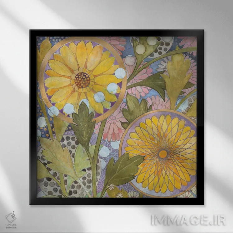 تابلو انتزاعی باغ خیالی ۱ اثر کاترین لاول - نمای قابدار مشکی