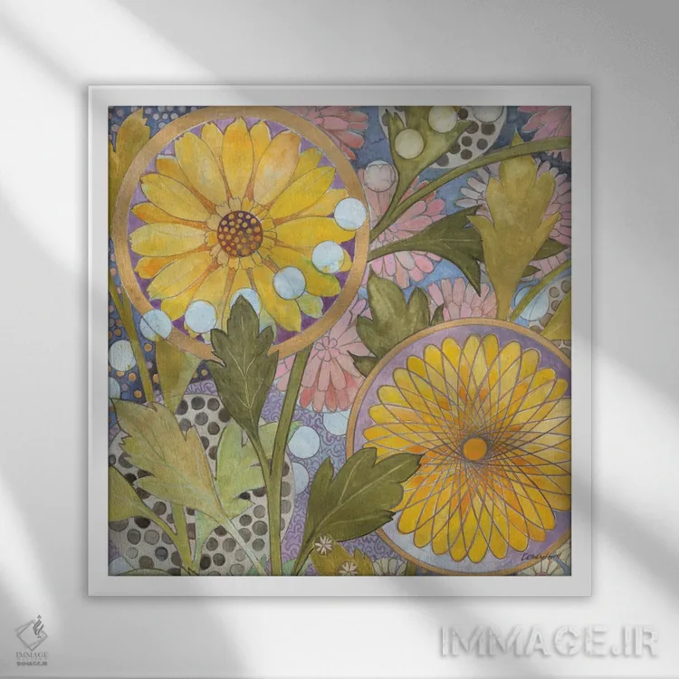 تابلو انتزاعی باغ خیالی ۱ اثر کاترین لاول - نمای قابدار سفید