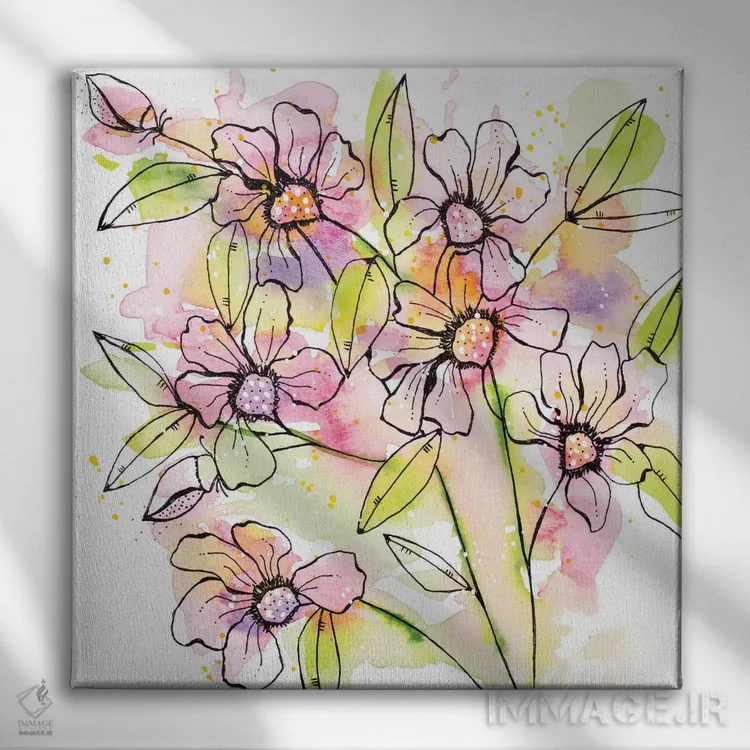 تابلو دکوراتیو رنگ پاشی زیبایی گل ها اثر کرینلاکس - نمای روبهرو روی دیوار