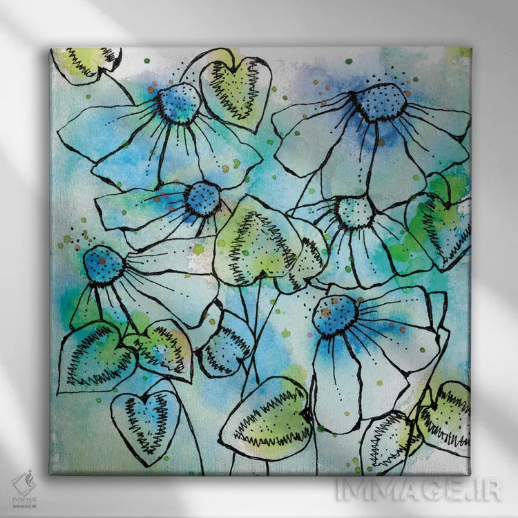 تابلو دکوراتیو میدان فوران ها و شکوفه های آبی اثر کرینلاکس - نمای روبهرو روی دیوار