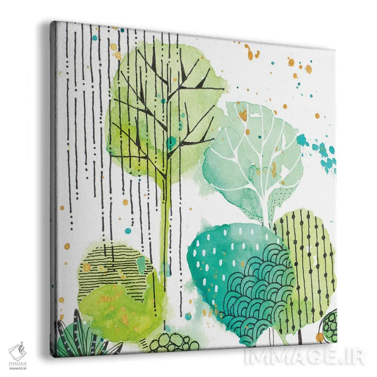 تابلو دکوراتیو برگ های سبز مهر شده مربع ۲ اثر کرینلاکس - نمای پرسپکتیو محصول