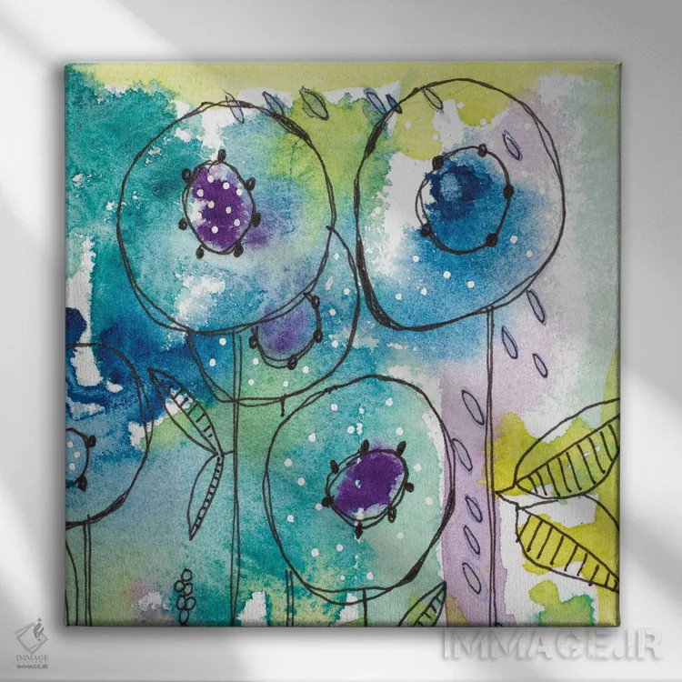 تابلو دکوراتیو پاشش رنگ آبرنگی گل ها اثر کرینلاکس - نمای روبهرو روی دیوار