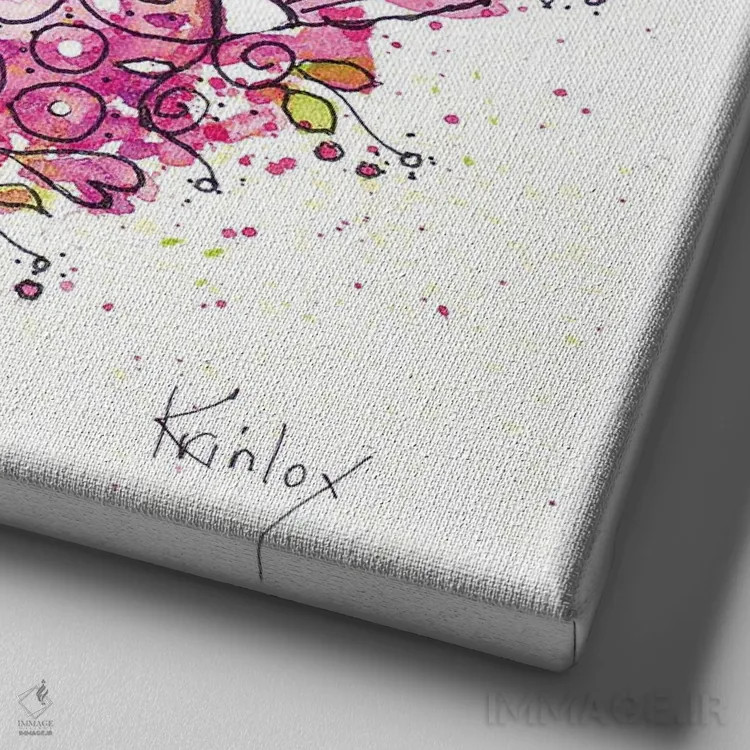 تابلو دکوراتیو قلبی از گل ها اثر کرینلاکس - نمای نزدیک بافت بوم