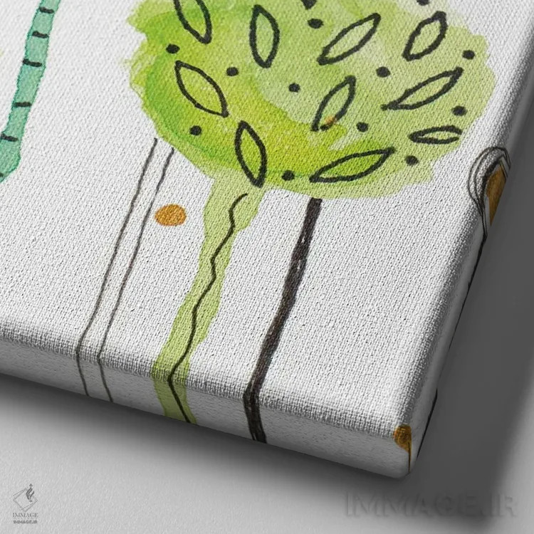 تابلو دکوراتیو برگ های سبز مهر شده مربع ۱ اثر کرینلاکس - نمای نزدیک بافت بوم