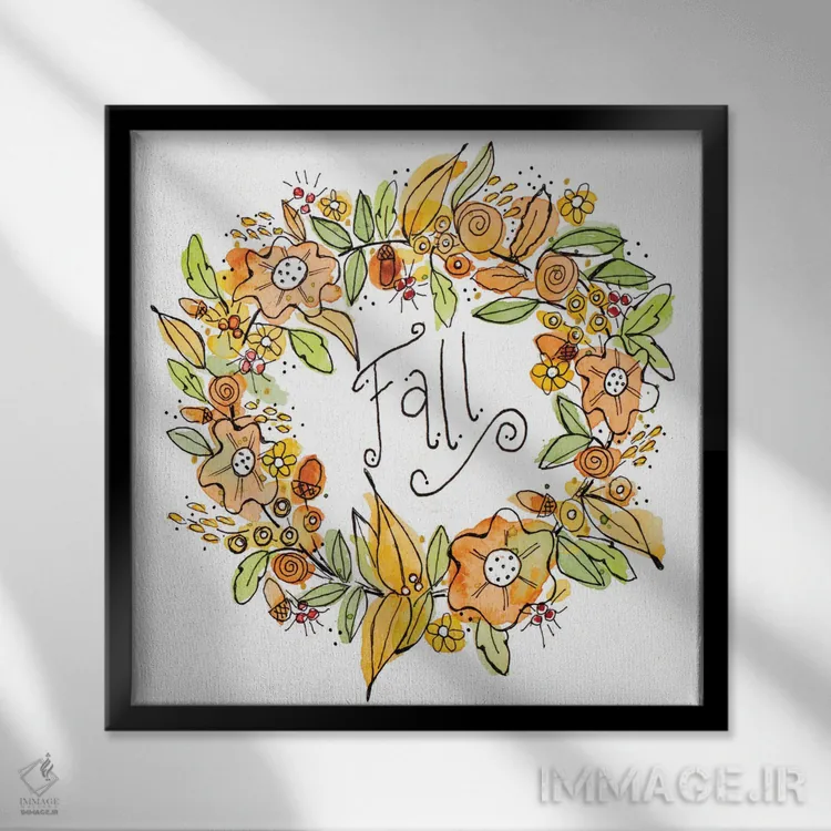 تابلو دکوراتیو تاج گل پاییزی اثر کرینلاکس - نمای قابدار مشکی