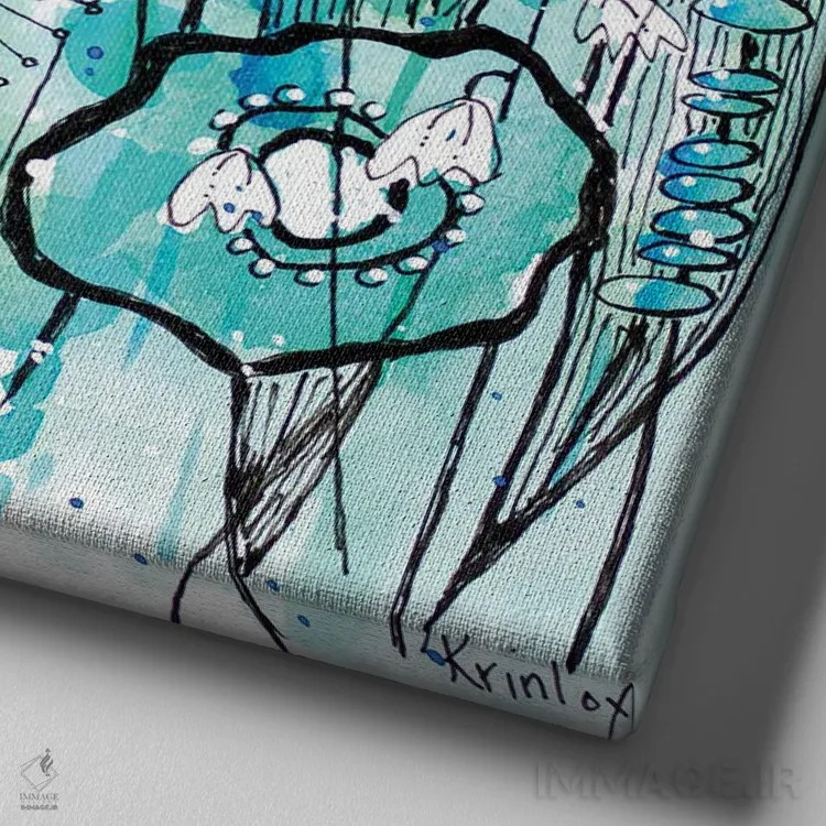 تابلو مینیمال روز خنک گل ها اثر کرینلاکس - نمای نزدیک بافت بوم