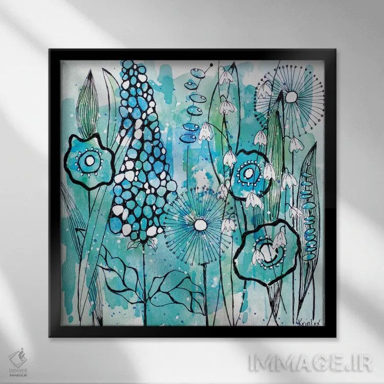 تابلو مینیمال روز خنک گل ها اثر کرینلاکس - نمای قابدار مشکی