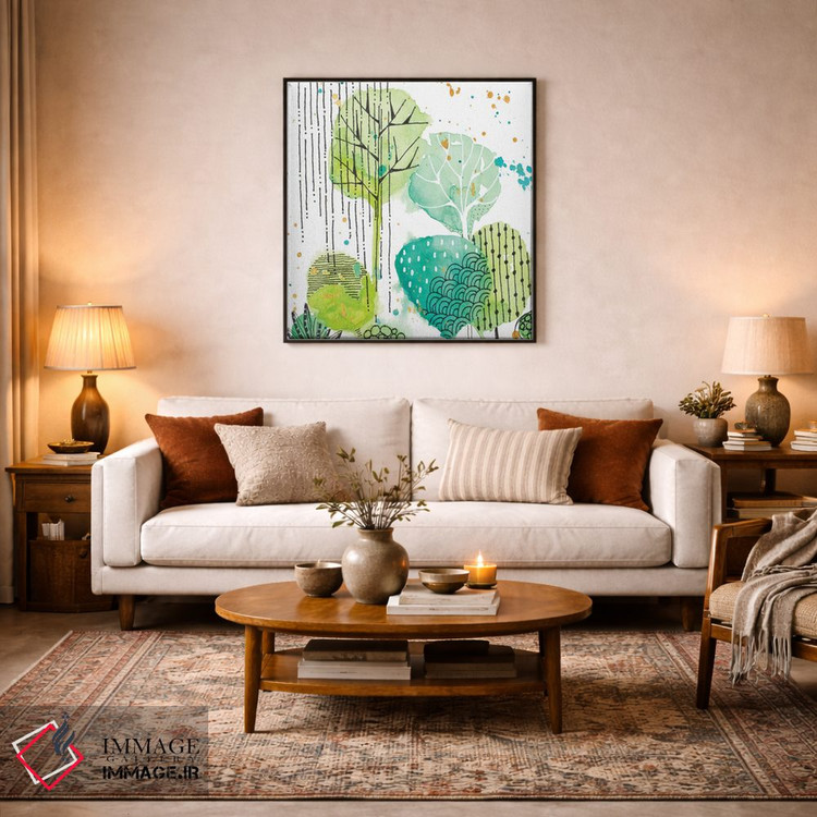 تابلو دکوراتیو برگ های سبز مهر شده مربع ۲ اثر کرینلاکس - D2B