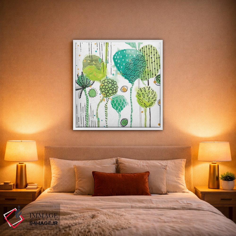 تابلو دکوراتیو برگ های سبز مهر شده مربع ۱ اثر کرینلاکس - D1W