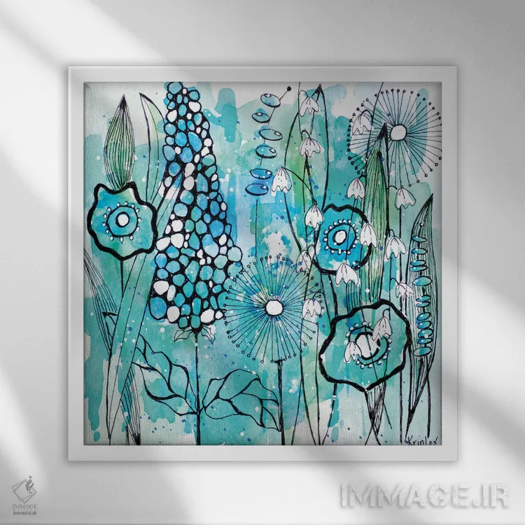 تابلو مینیمال روز خنک گل ها اثر کرینلاکس - نمای قابدار سفید