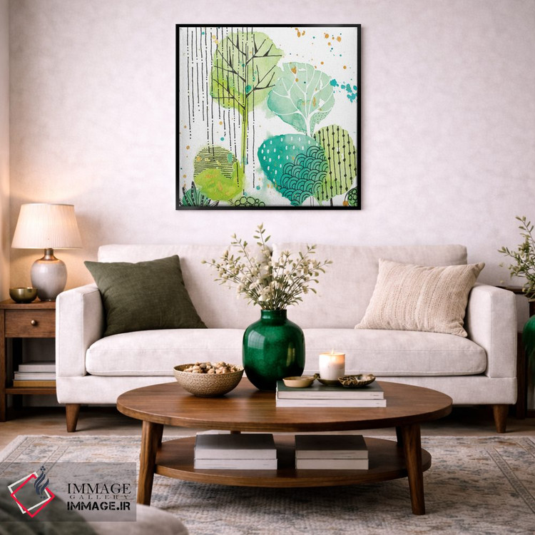 تابلو دکوراتیو برگ های سبز مهر شده مربع ۲ اثر کرینلاکس - D3B