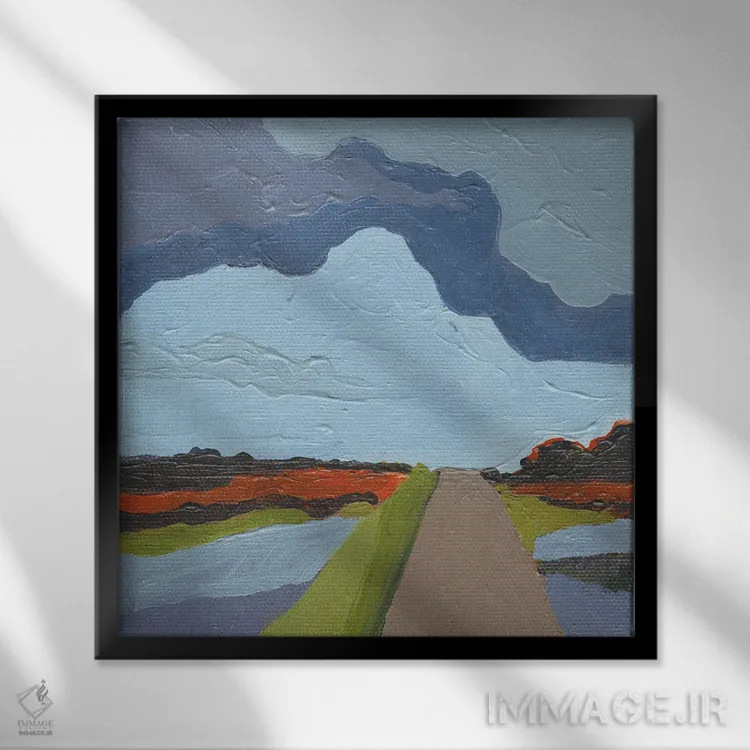 تابلو انتزاعی پایین جاده اثر کندون کریشنز - نمای قابدار مشکی