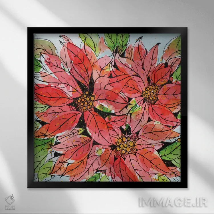 تابلو دکوراتیو کوکب کریسمسی پرطراوت ۱ اثر کرینلاکس - نمای قابدار مشکی