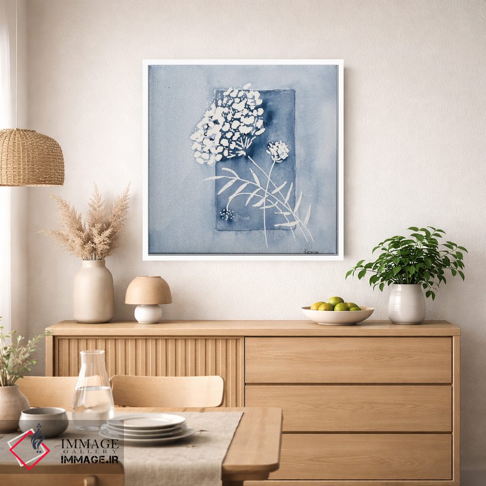 تابلو مینیمال گل های آبی و سفید اثر کرینلاکس - D3W