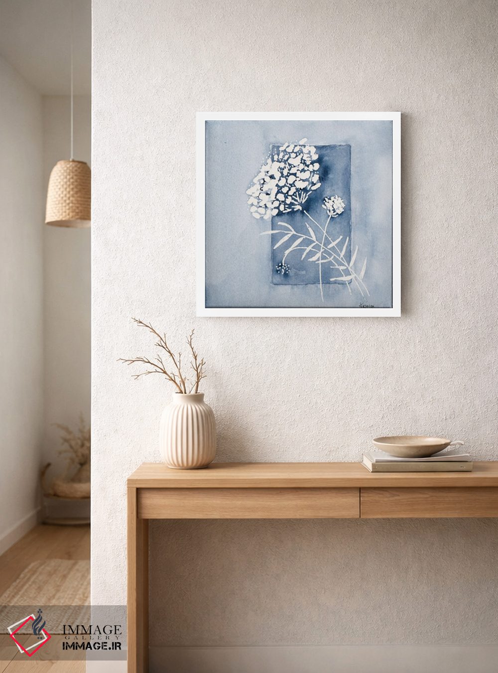 تابلو مینیمال گل های آبی و سفید اثر کرینلاکس - D4W