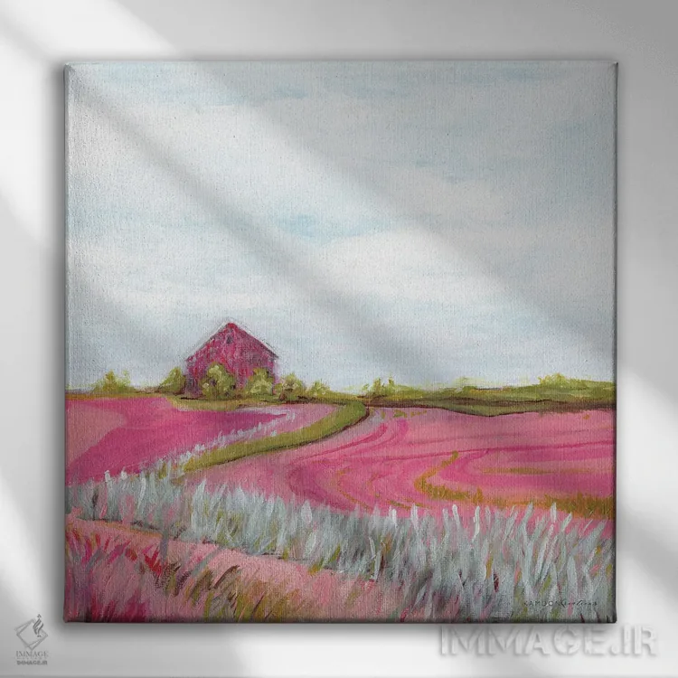 تابلو مدرن مزرعه پاییزی صورتی اثر کندون کریشنز - نمای روبهرو روی دیوار