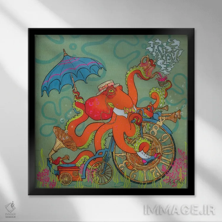 تابلو دکوراتیو هشت پای شیک پوش اثر کلسی مرکل - نمای قابدار مشکی