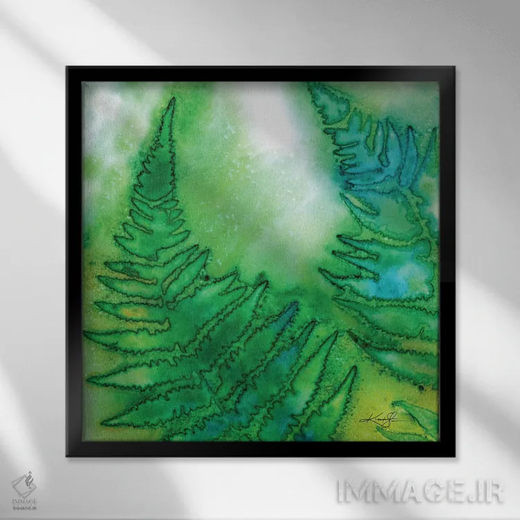 تابلو دکوراتیو برگ های سرخس ششم اثر کتی مورتون استنیون - نمای قابدار مشکی