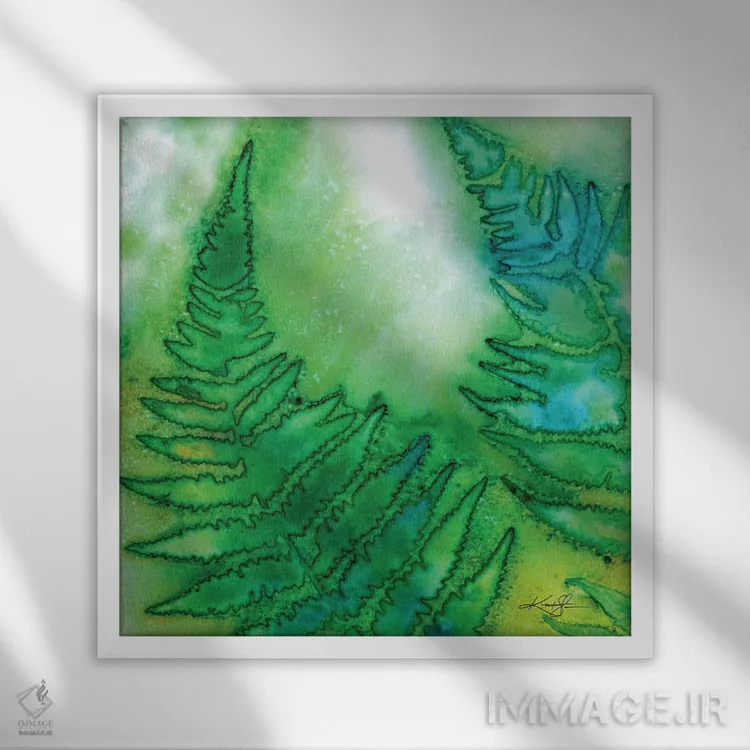 تابلو دکوراتیو برگ های سرخس ششم اثر کتی مورتون استنیون - نمای قابدار سفید