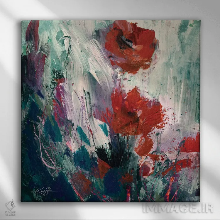 تابلو انتزاعی گل های انتزاعی LXIX-II اثر کتی مورتون استنیون - نمای روبهرو روی دیوار