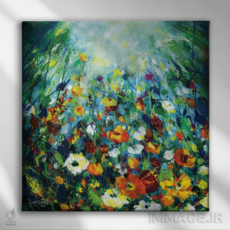 تابلو انتزاعی در باغ افسون شده I اثر کتی مورتون استنیون - نمای روبهرو روی دیوار