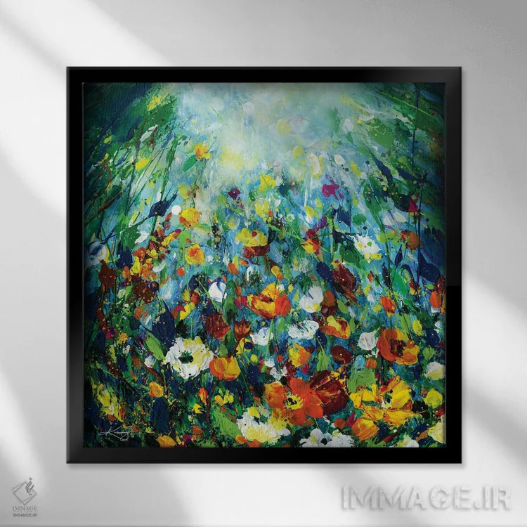 تابلو انتزاعی در باغ افسون شده I اثر کتی مورتون استنیون - نمای قابدار مشکی