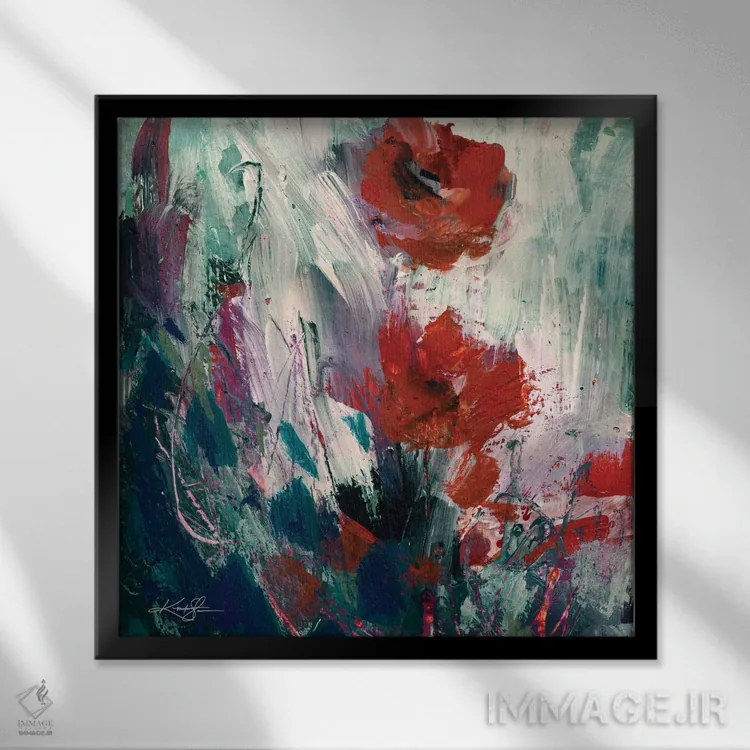 تابلو انتزاعی گل های انتزاعی LXIX-II اثر کتی مورتون استنیون - نمای قابدار مشکی