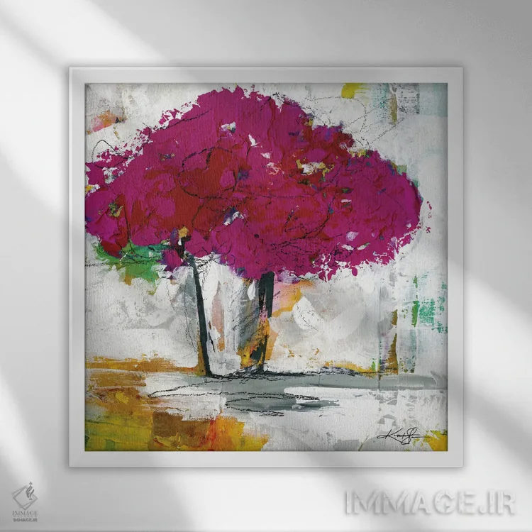 تابلو انتزاعی دسته گل XIX-II اثر کتی مورتون استنیون - نمای قابدار سفید