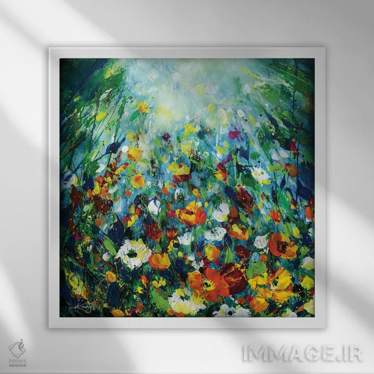 تابلو انتزاعی در باغ افسون شده I اثر کتی مورتون استنیون - نمای قابدار سفید