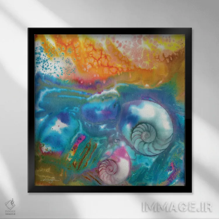 تابلو انتزاعی گوهرهای دریا چهارم اثر کتی مورتون استنیون - نمای قابدار مشکی