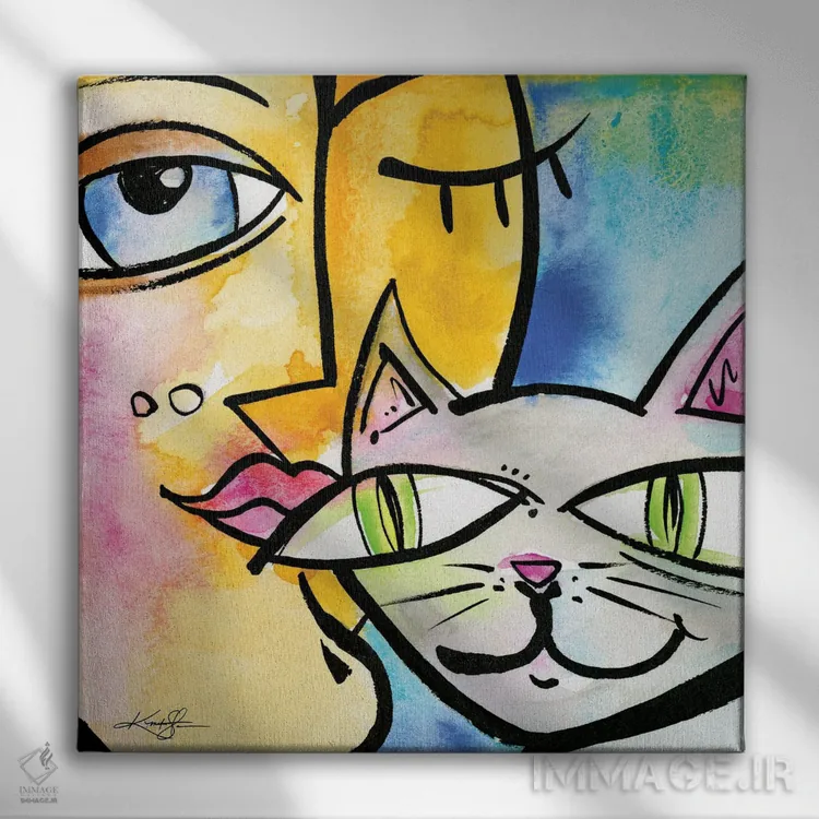 تابلو مینیمال گربه دیوانه من ششم اثر کتی مورتون استنیون - نمای روبهرو روی دیوار