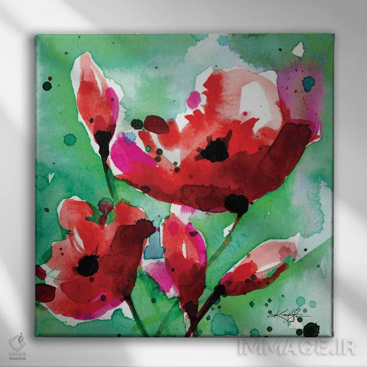 تابلو دکوراتیو عشق شقایق ۱ اثر کتی مورتون استنیون - نمای روبهرو روی دیوار