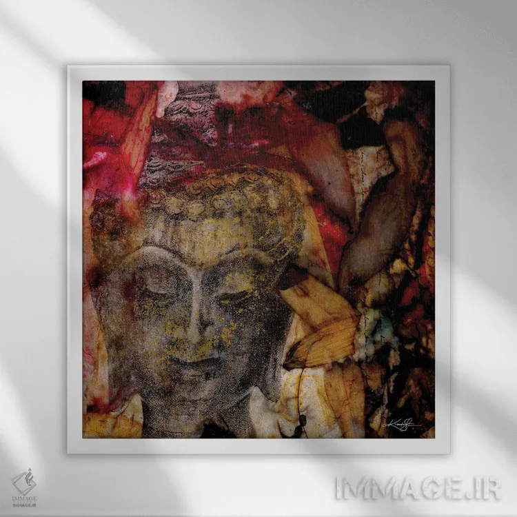 تابلو دکوراتیو عشق بودا I اثر کتی مورتون استنیون - نمای قابدار سفید