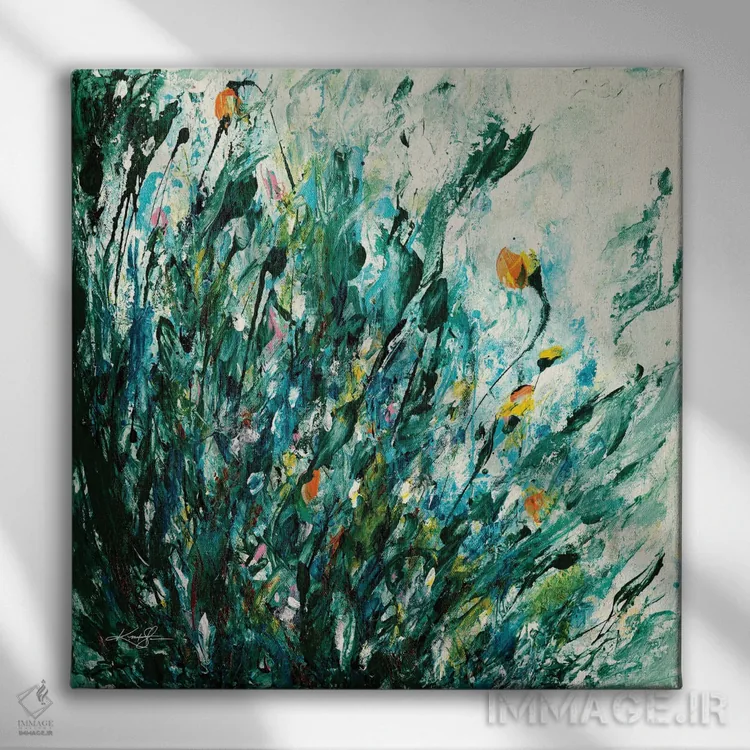 تابلو انتزاعی پیش از باران اثر کتی مورتون استنیون - نمای روبهرو روی دیوار