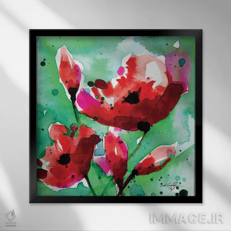 تابلو دکوراتیو عشق شقایق ۱ اثر کتی مورتون استنیون - نمای قابدار مشکی