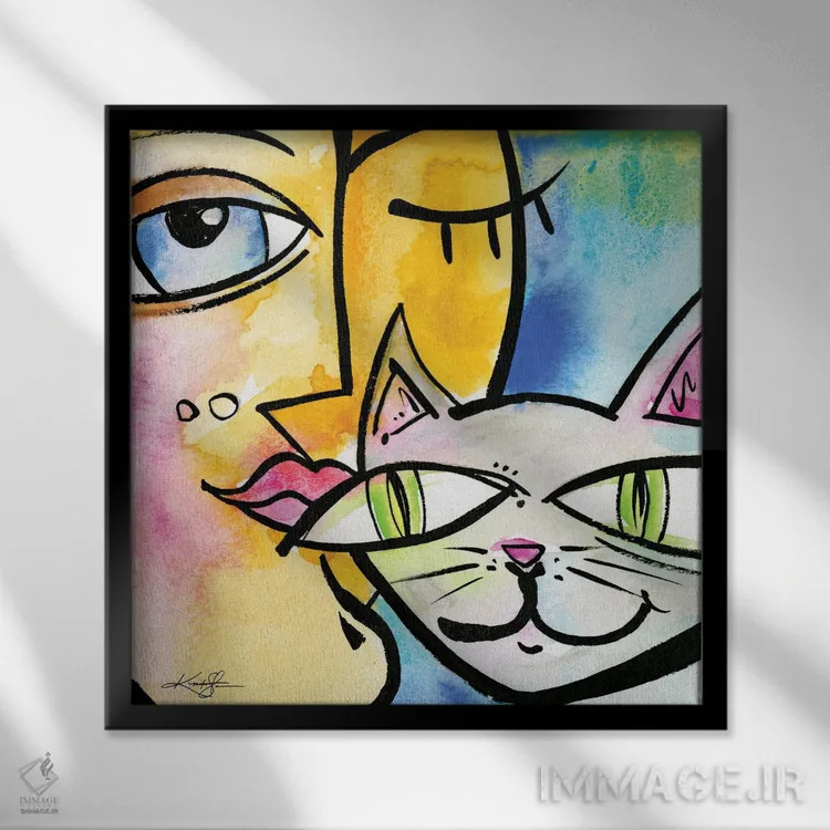 تابلو مینیمال گربه دیوانه من ششم اثر کتی مورتون استنیون - نمای قابدار مشکی