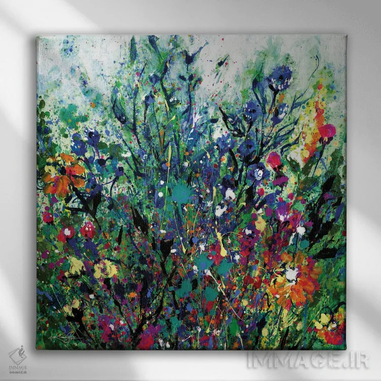 تابلو انتزاعی رویای گل ها دوم اثر کتی مورتون استنیون - نمای روبهرو روی دیوار